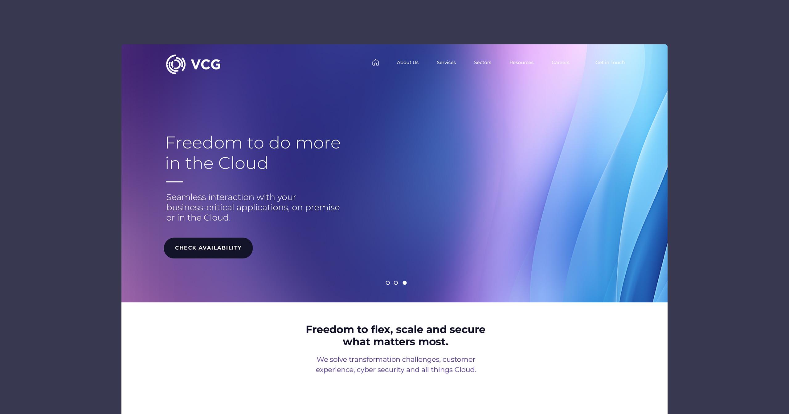 Web Design and custom build for VCG’s connectivity landing page, UI / UX, navigation and interaction features