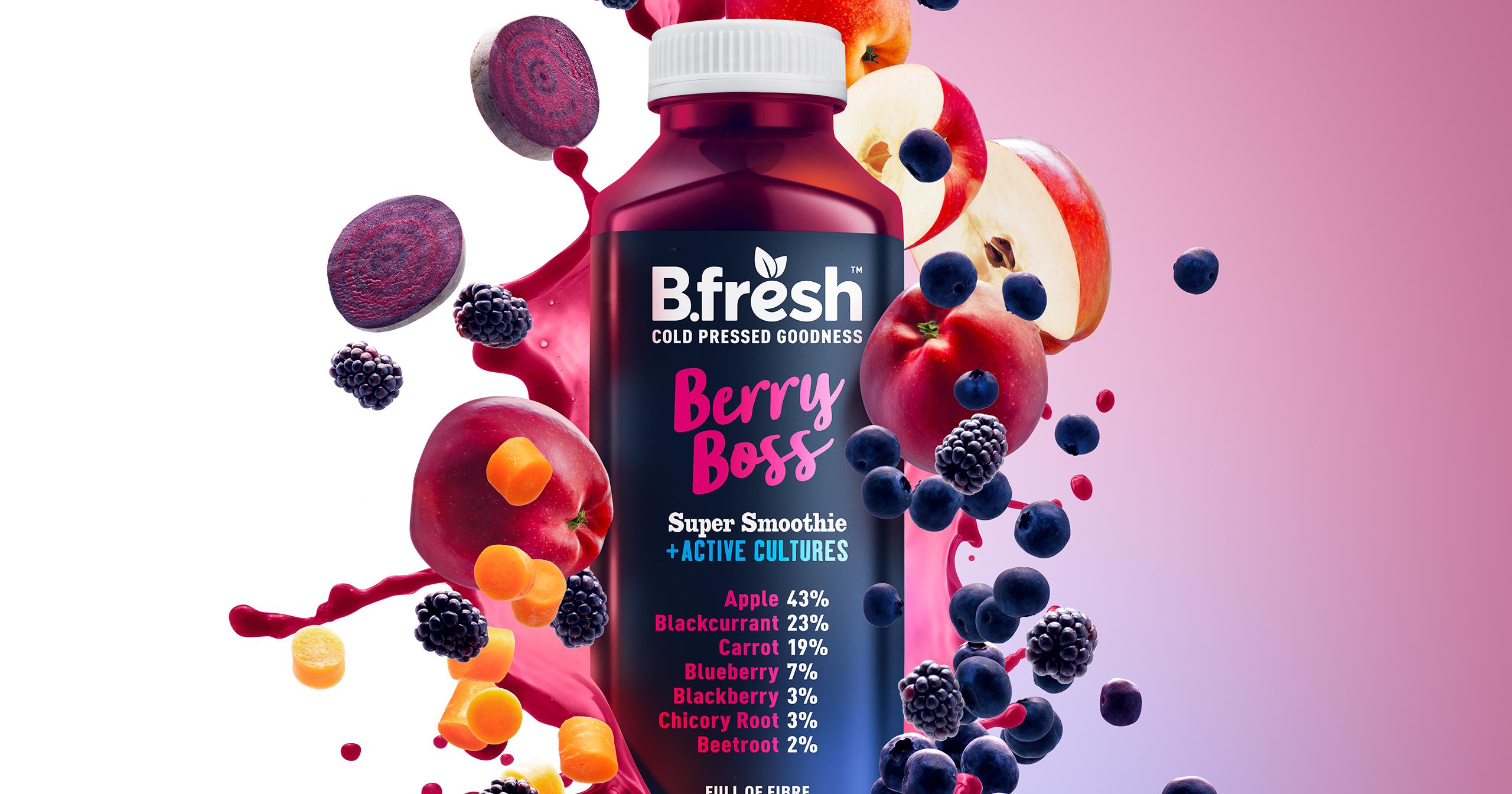 Berry juice advert image - creative retouching - product visualisation